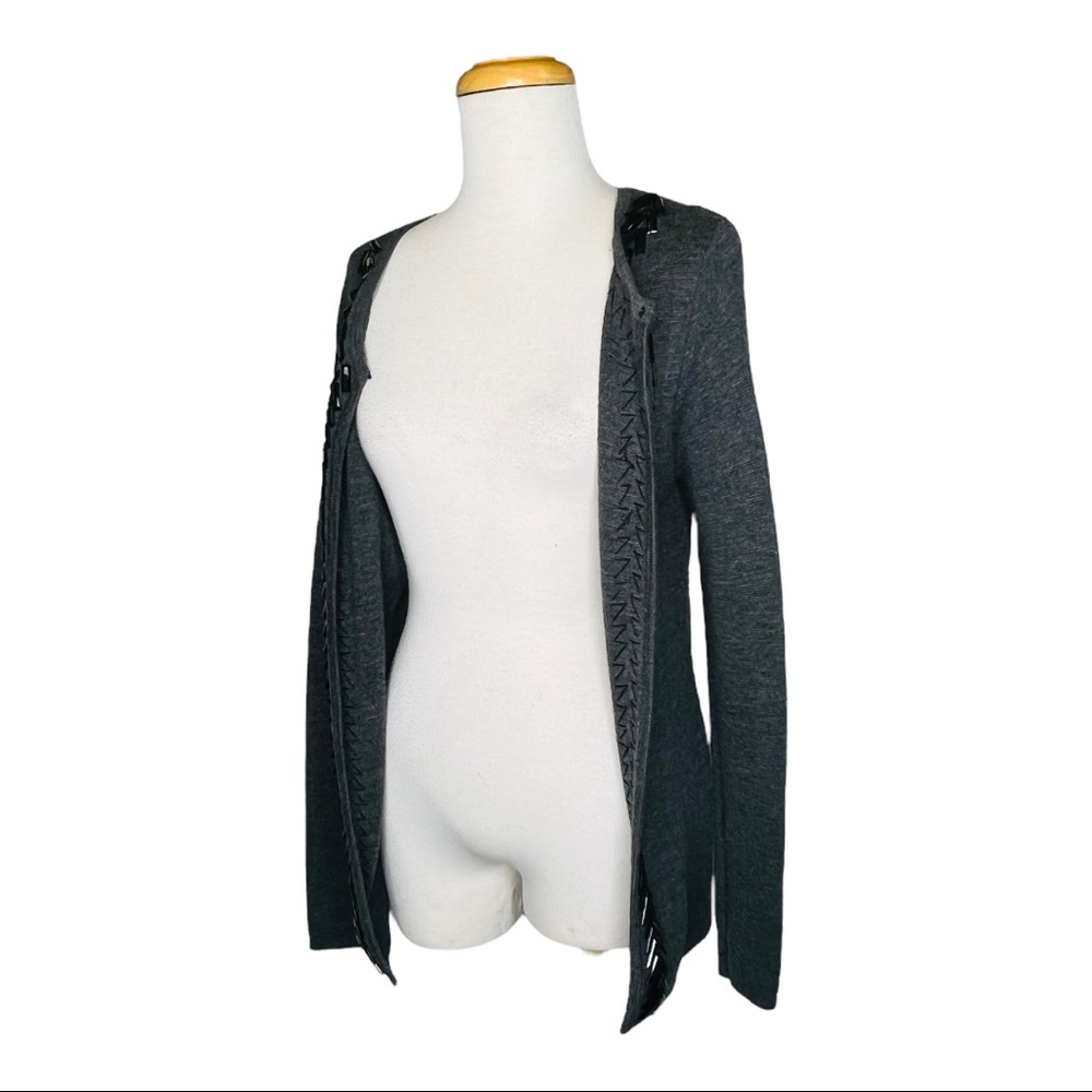 Adrienne Vittadini Carbon Heather Open Front Sweater Luxury Mercerized Wool Sz S - Picture 7 of 16